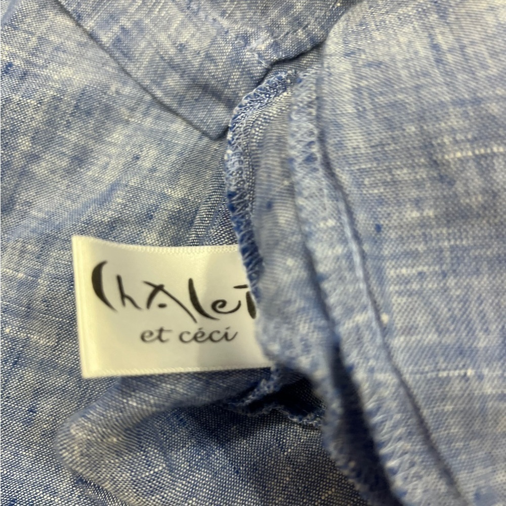 Chalet et Ceci Women’s Medium Blue Linen Lagenlook Tunic A Line Swing Hi Lo Hem - Picture 5 of 9